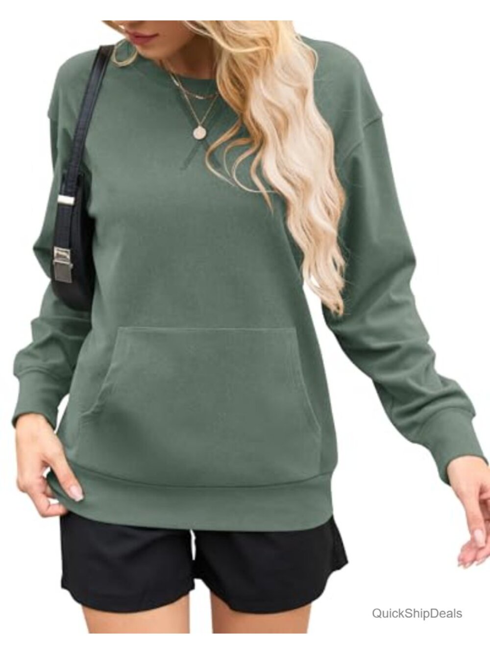 Oversized Crewneck Sweatshirt Kangaroo Pocket Pullover Tunic